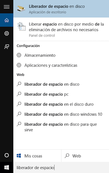 liberador de espacio en disco Windows