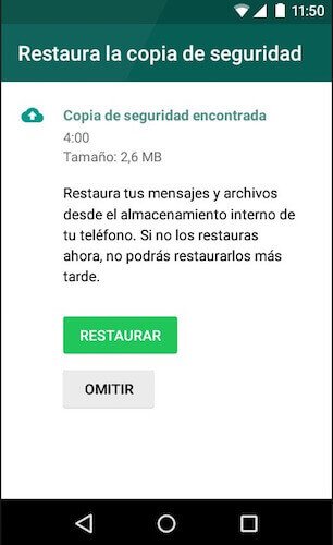 restaurar mensajes desde copia de seguridad de WhatsApp