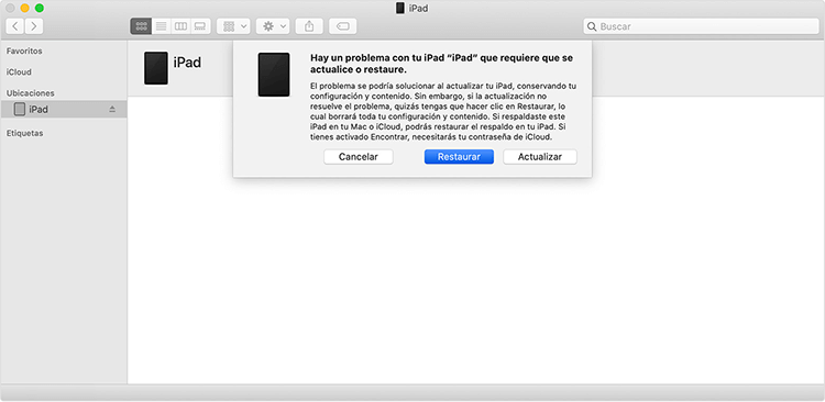 restaurar iPad desactivado desde iTunes